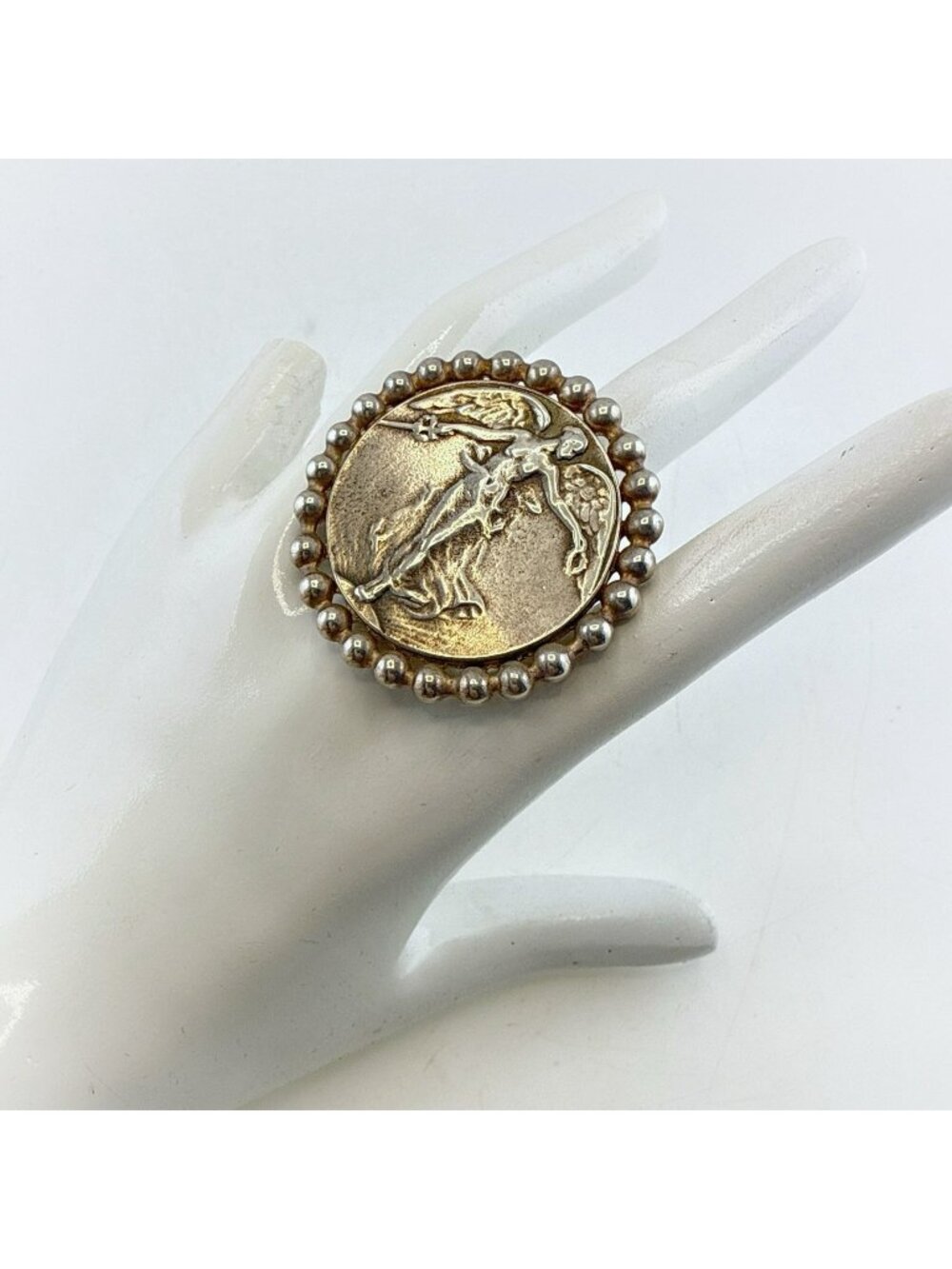 French Kande Medallion Coin L' Ange Angel Sterling Silver Clad Oversized 6.25